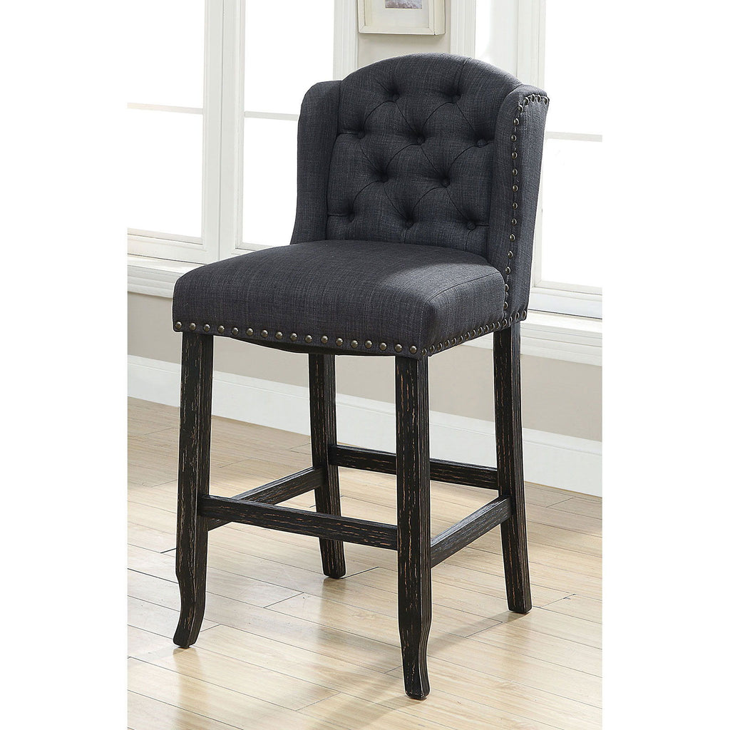 Sania - Bar Height Wingback Chair (Set of 2) - Antique Black / Gray