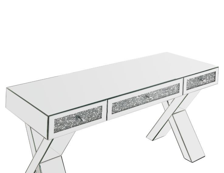 Noralie - Writing Desk - Clear Glass, Mirrored & Faux Diamonds - 32"