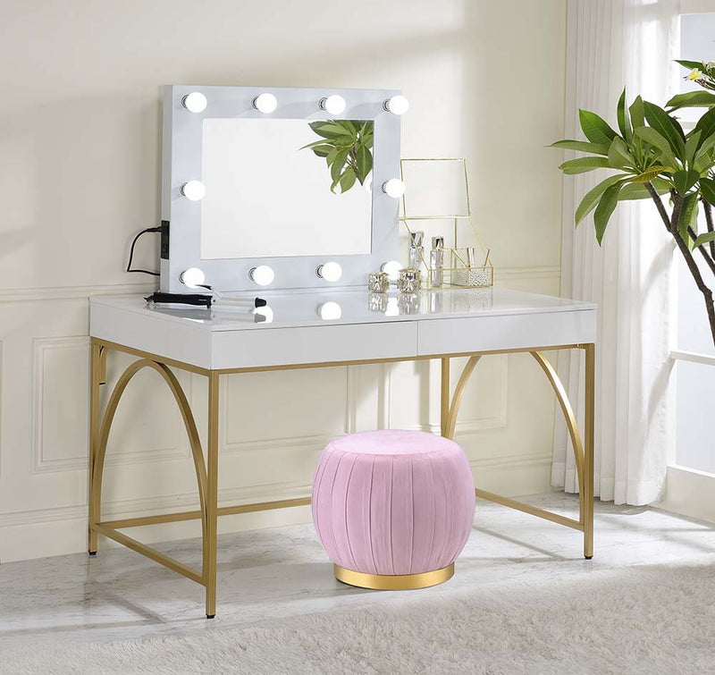 Lightmane - Vanity Desk - White High Gloss & Gold Finish
