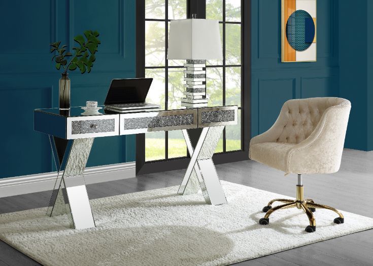 Noralie - Writing Desk - Clear Glass, Mirrored & Faux Diamonds - 32"