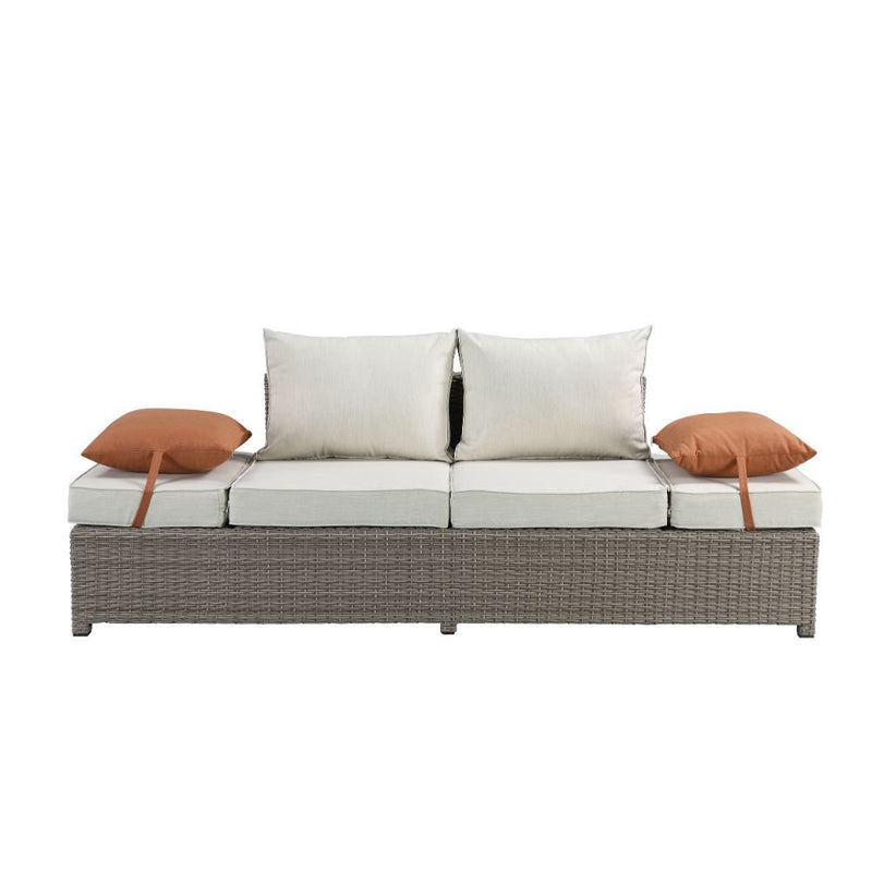 Salena - Patio Sofa & Ottoman - Beige Fabric & Gray Wicker - 26"