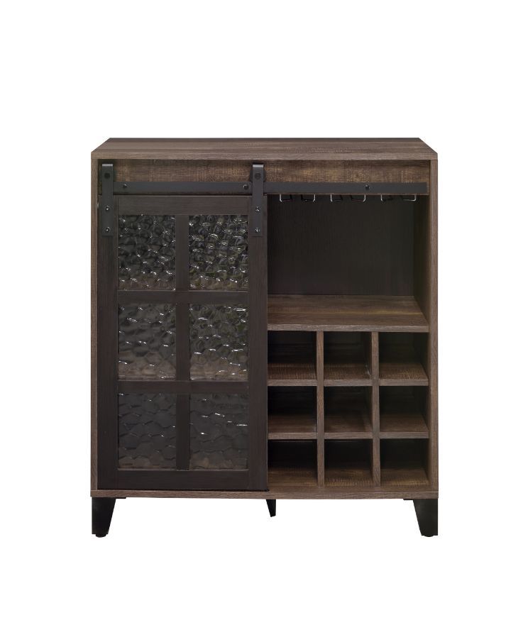 Treju - Wine Cabinet - Obscure Glass, Rustic Oak & Black Finish