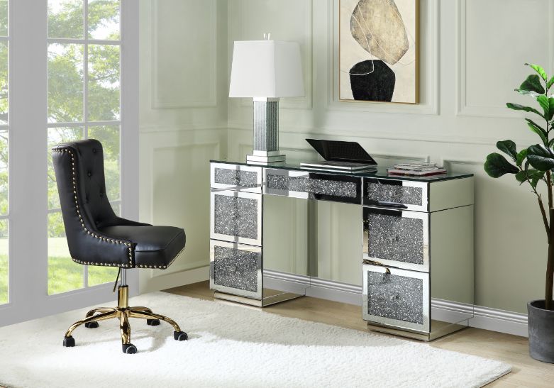 Noralie - Office Desk - Clear Glass, Mirrored & Faux Diamonds