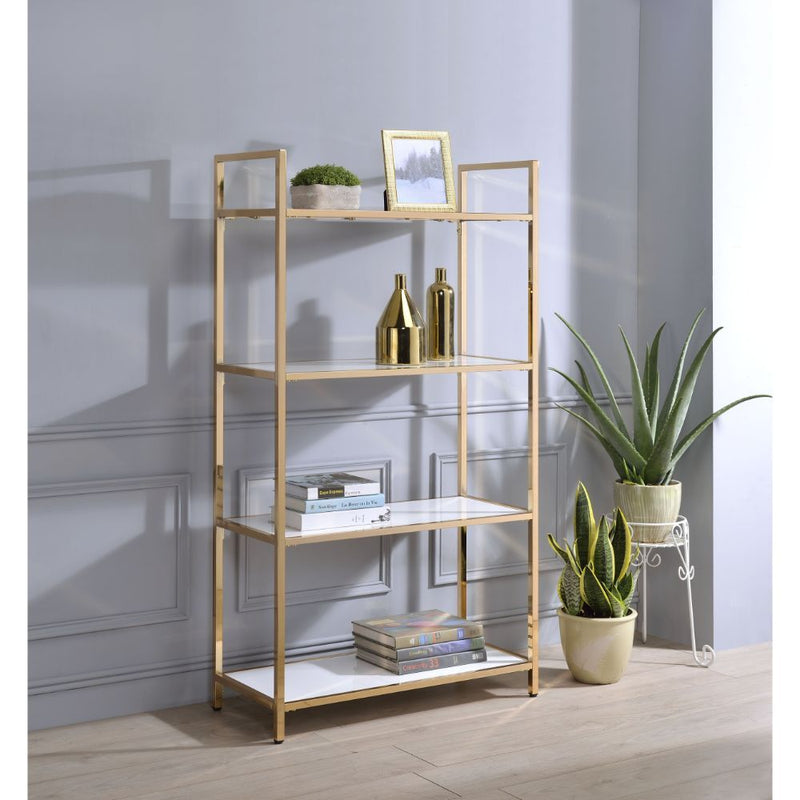 Ottey - Bookshelf - White High Gloss & Gold