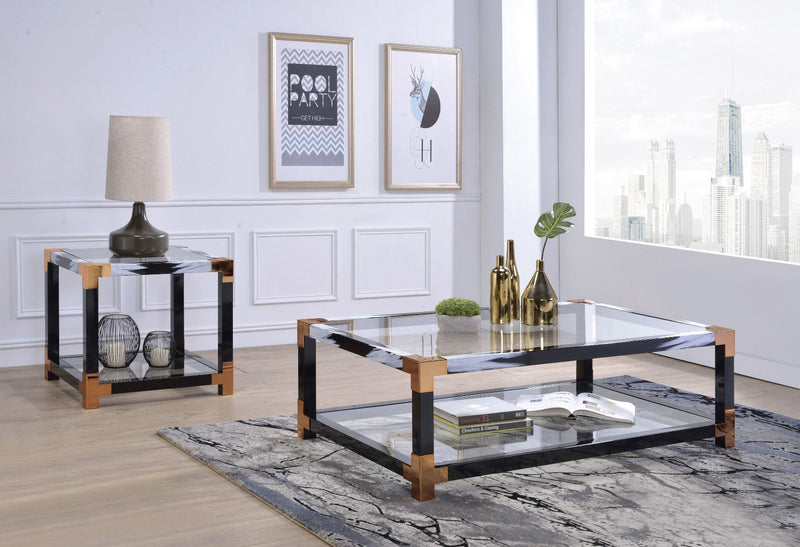 Lafty - Coffee Table - White Brushed & Clear Glass