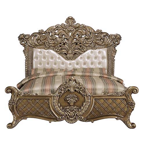 Constantine - Eastern King Bed - PU Leather, Light Gold, Brown & Gold Finish