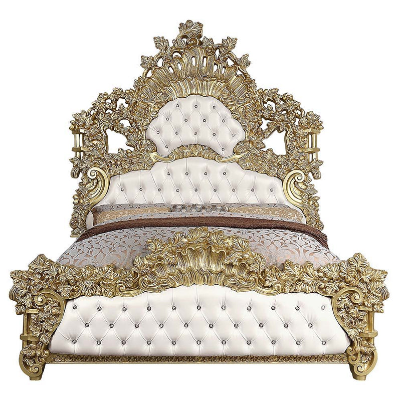 Bernadette - Eastern King Bed - White PU & Gold Finish
