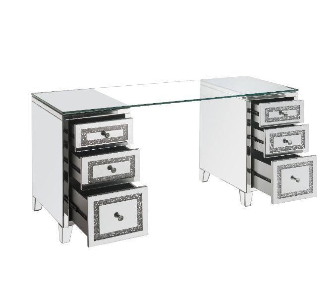 Noralie - Writing Desk - Clear Glass, Mirrored & Faux Diamonds - 31"