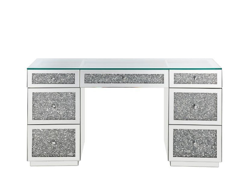 Noralie - Office Desk - Clear Glass, Mirrored & Faux Diamonds