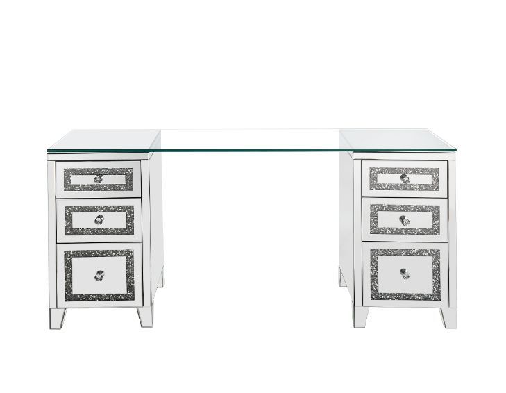 Noralie - Writing Desk - Clear Glass, Mirrored & Faux Diamonds - 31"