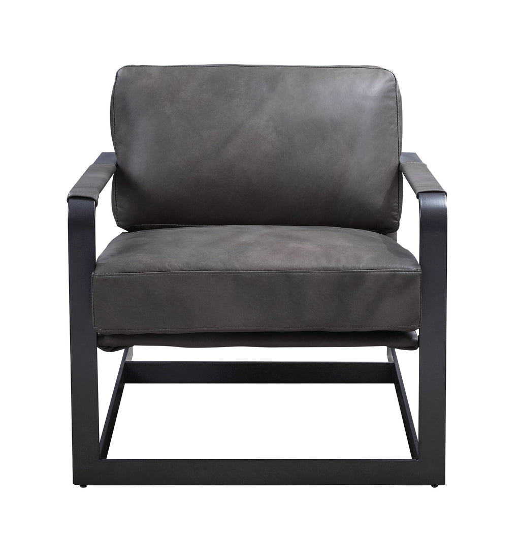 Locnos - Accent Chair - Gray Top Grain Leather & Black Finish