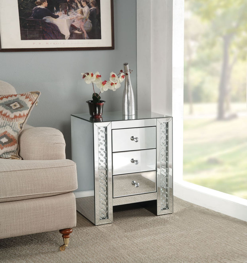 Nysa - Accent Table - Mirrored & Faux Crystals - Glass