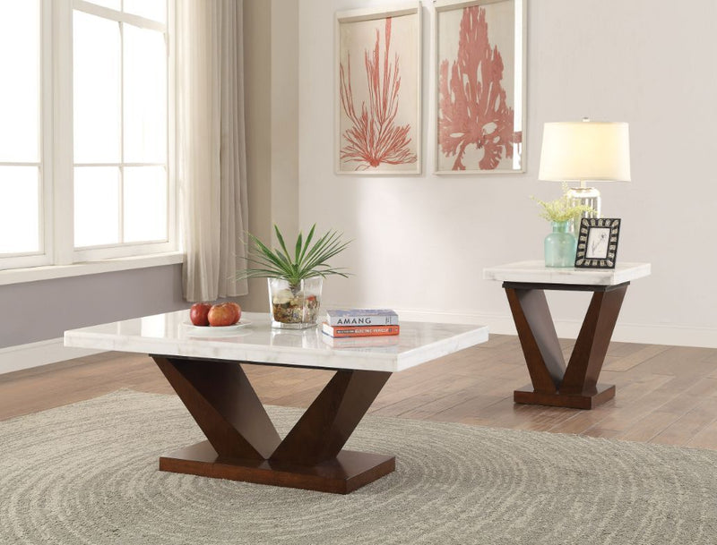 Forbes - Coffee Table - White Marble & Walnut