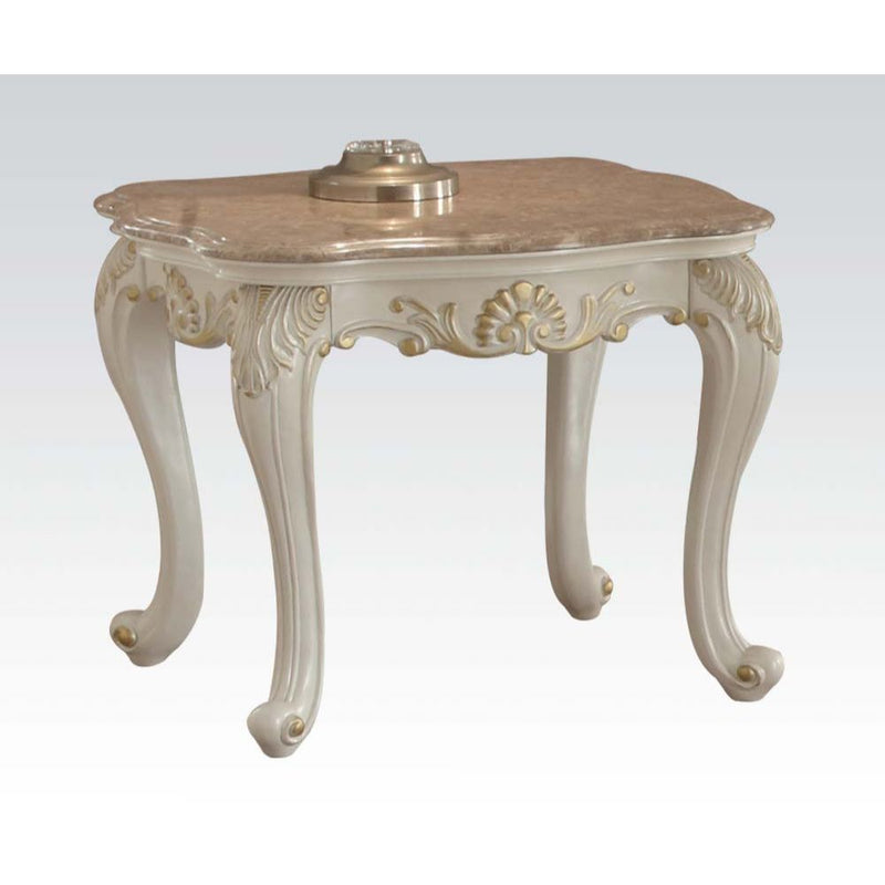 Chantelle - End Table - Marble & Pearl White