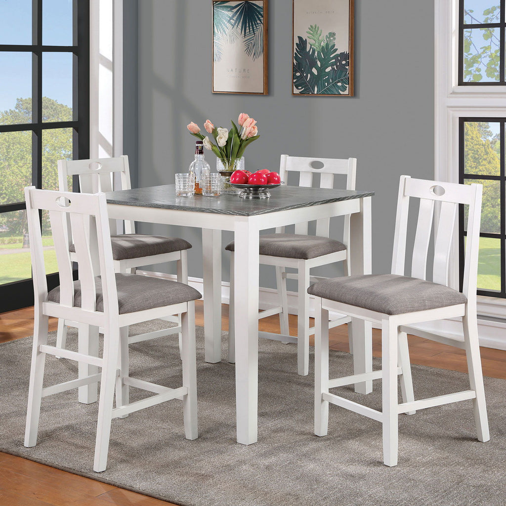 Dunseith - 5 Piece Counter Height Set - White / Gray