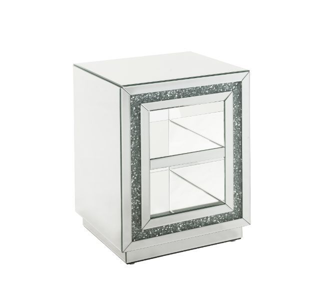 Noralie - End Table With 2 Tier Shelf - Mirrored & Faux Diamonds - 24"