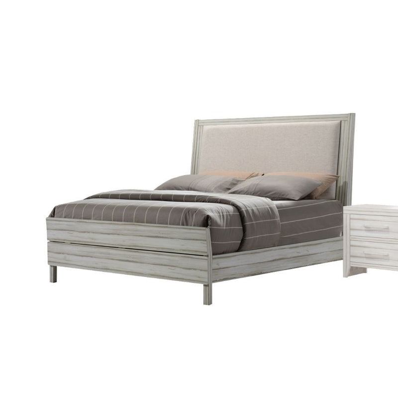 Shayla - Eastern King Bed - Fabric & Antique White