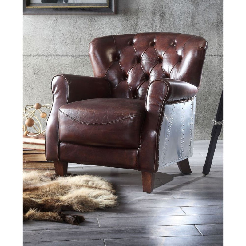 Brancaster - Accent Chair - Vintage Brown & Aluminum