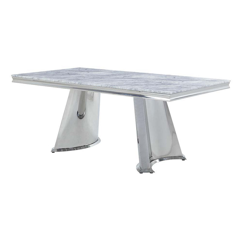 Destry Dining Table - Faux Marble Top & Mirrored Silver Finish