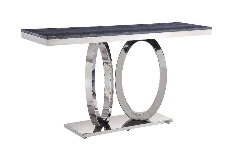 Zasir - Accent Table - Gray Printed Faux Marble & Mirrored Silver Finish