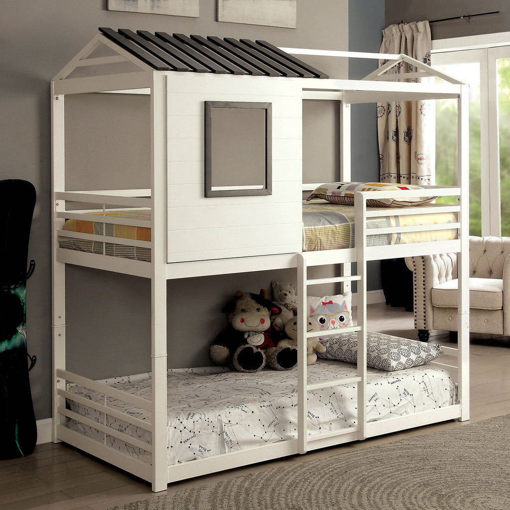 Stockholm - Twin Over Twin Bunk Bed - White / Gun Metal