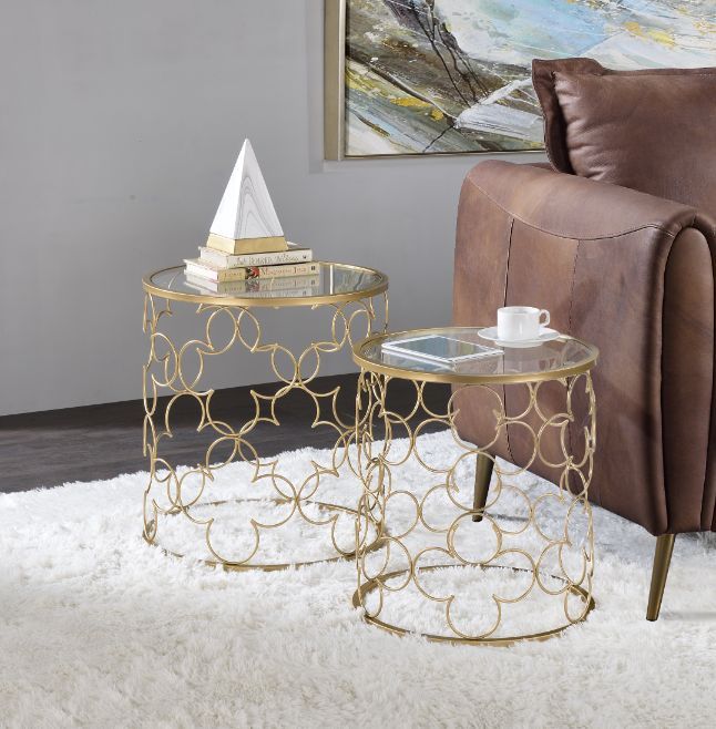 Flowie - Coffee Table (2 Piece) - Clear Glass & Gold Finish