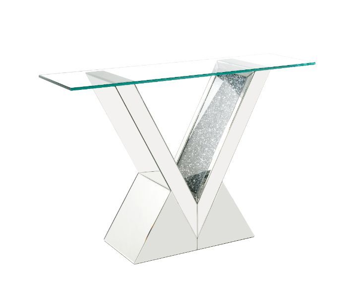 Noralie - Accent Table - Clear Glass, Mirrored & Faux Diamonds - 32"