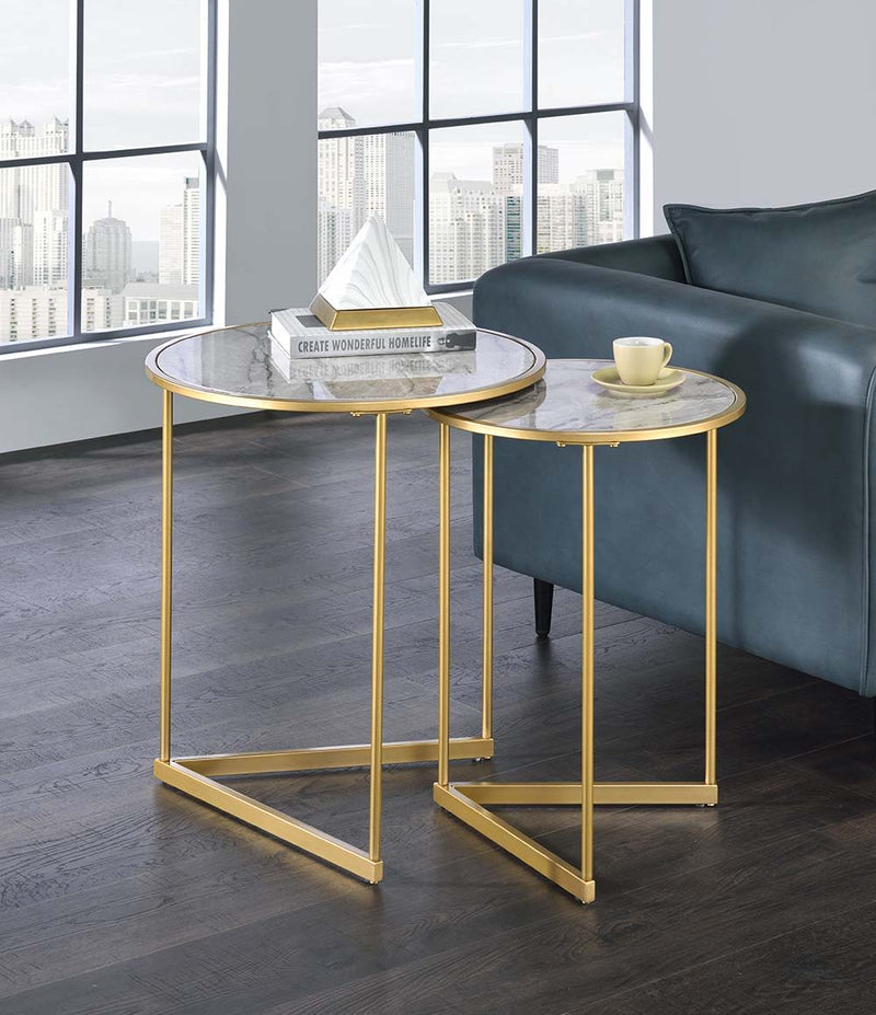 Garo - Accent Table - Faux Marble & Gold Finish