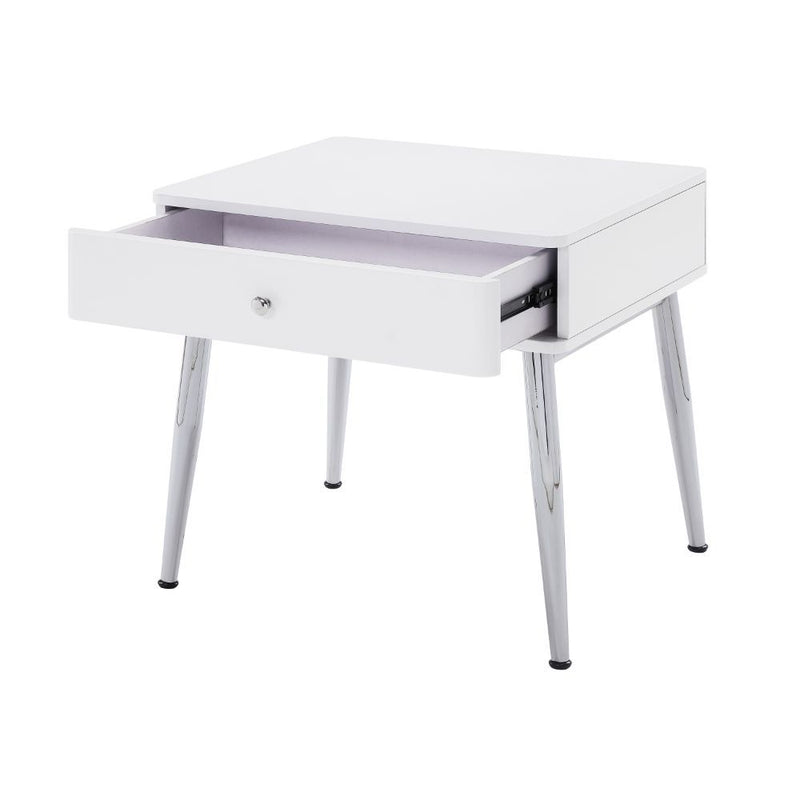 Weizor - End Table - White High Gloss & Chrome